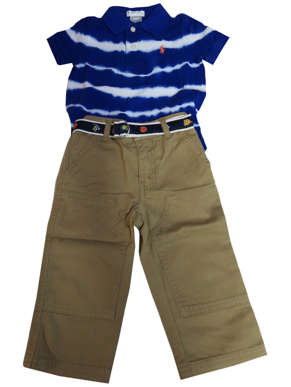 Polo Ralph Lauren Baby Boys 2 Pc. Shirt and Pants Outfit Blue Khaki 3 -6 Month